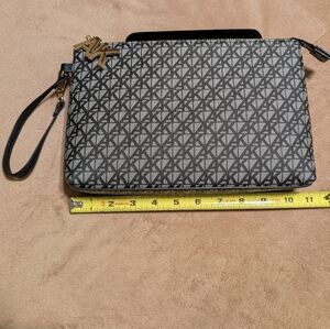 Anne Klein Monogramed Deep Navy Blue & Gray Wristlet or Cosmetic Case